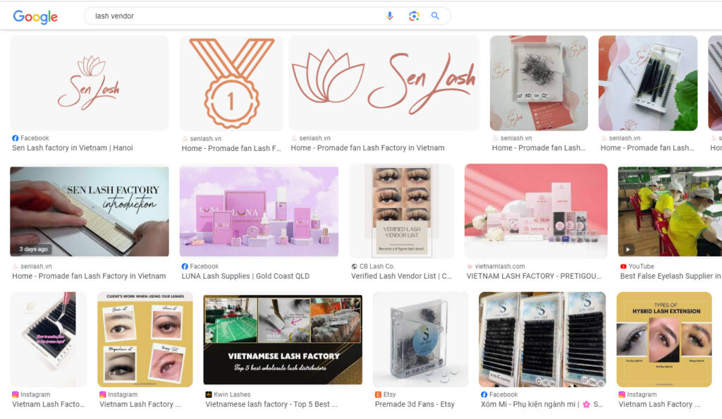 Have a lash vendor list with Google Image
